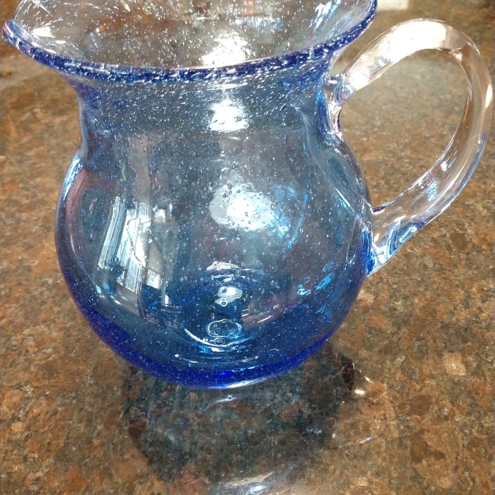 Blue Mexican Hand Blown Margarita Pitcher